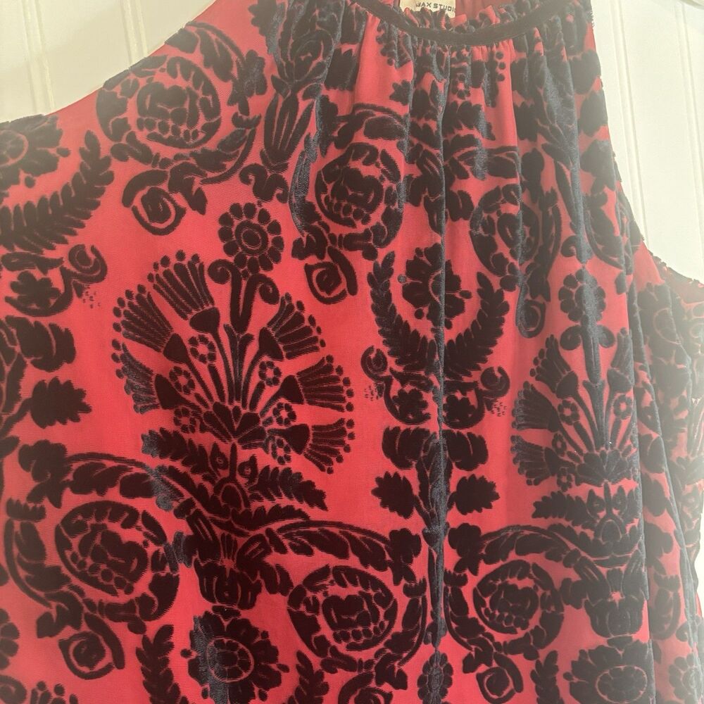Red Black Womens Damask Dress Size M Velvet Ornate Cocktail Romantic Tapestry - Picture 3 of 15